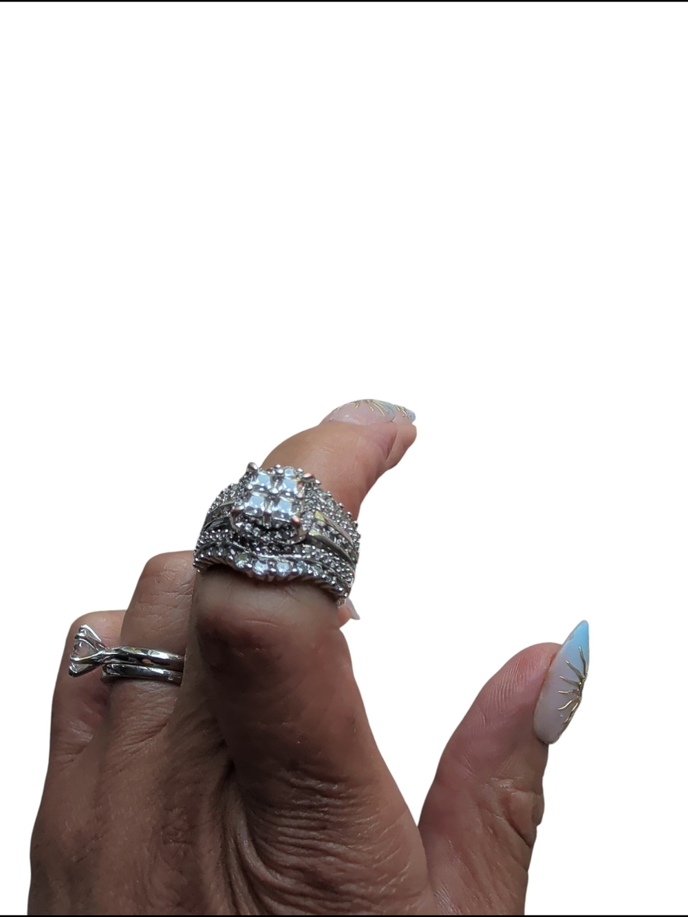 Silver-Tone Cubic Zirconia Bridal Ring Set - White